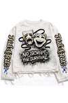 Drama No Script for Survival – Distressed Crewneck (White)