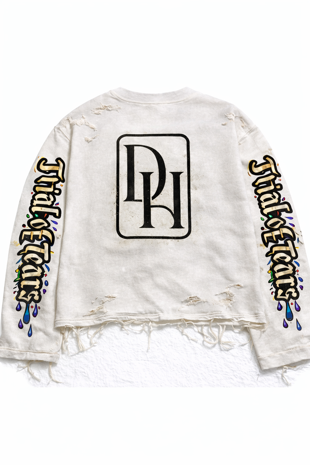 Drama No Script for Survival – Distressed Crewneck (White)